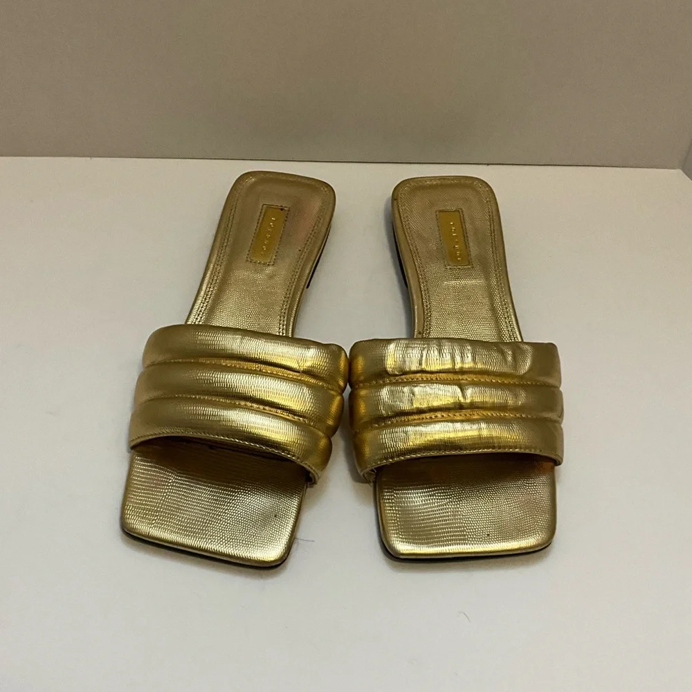 Top shop Pampas Padded Flat Sandals in Gold 40 - Picture 2 of 10